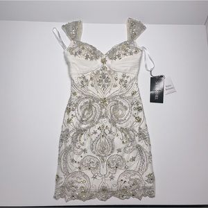 NWT Sherri Hill White Short Sequin Beaded Dress SZ 0